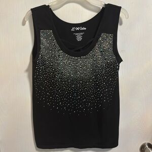 LC Couture SPARKLING Black Rhinestone Beaded Tank Top‎ 2X Stretchy Comfortable